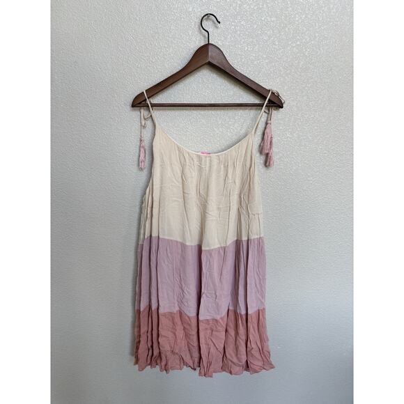NEW Pink Lily Ombre Pink Tassle Mini Sun Dress XL Boho Sleeveless Flowy Beachy - Picture 4 of 7